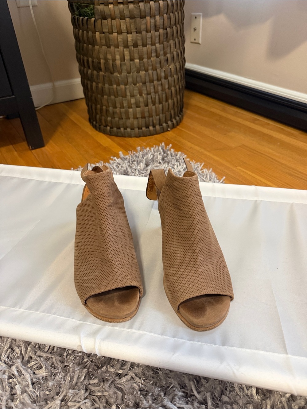 Seychelles Tan Perforated Open-Toe Wedge Mules